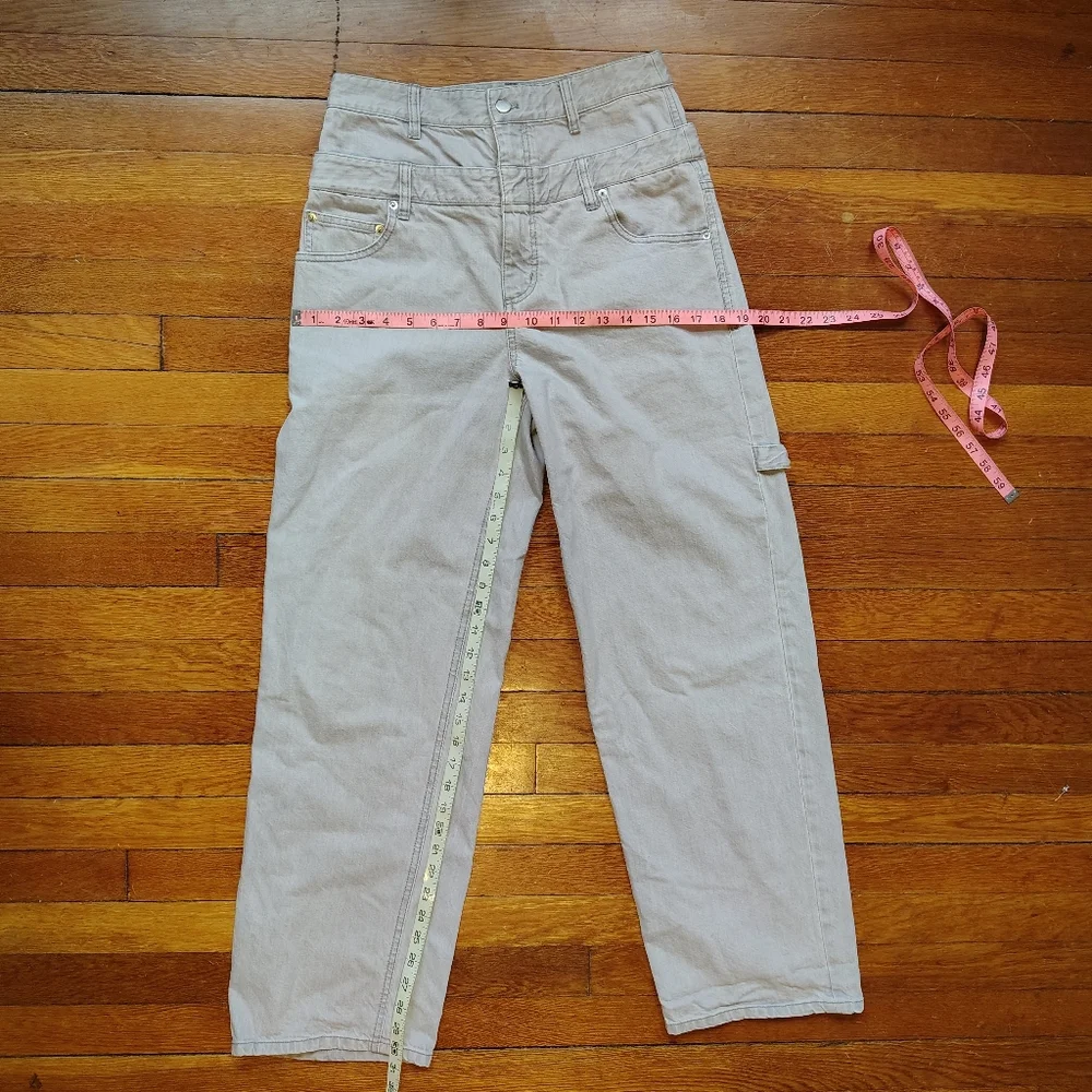 Tibi Grey Denim Double Waisted Sam Jean Size 26 Small Wide Leg Carpenter Jeans - Picture 8 of 9